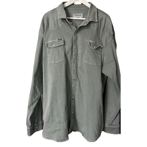 Poncho Other - PONCHO Mens Long Sleeve Denim Western Shirt Ventura Sage Green Pearl Snap 3XL